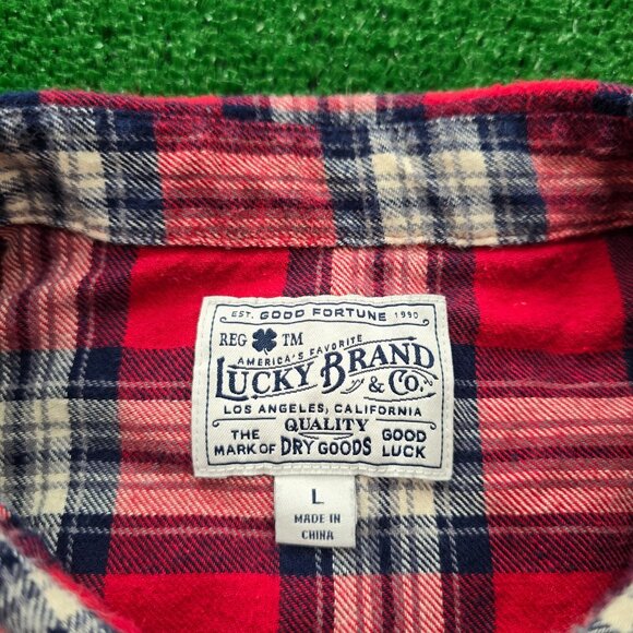Lucky Brand Shirt Mens Large Red Plaid Button Up Long Sleeve Flannel Western - Picture 5 of 8